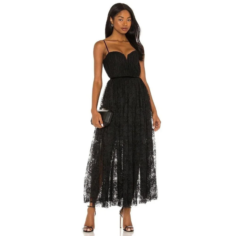 Black Spaghetti Strap Sweetheart Midi Dress